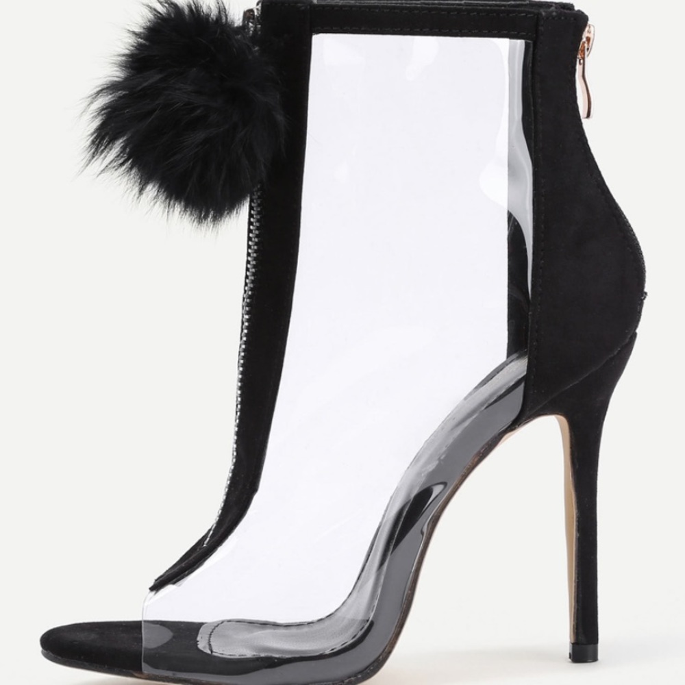NWT Front Zipper Pom Pom Stilettos